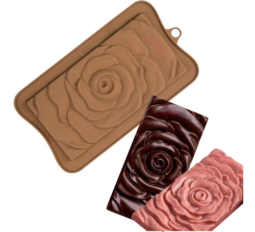 Molde De Silicona Tableta De Chocolate Rosa Rose Bombon Hdr