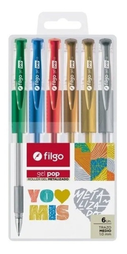 Boligrafo Roller Lapicera Filgo Gel Pop X6 Color Metalizado