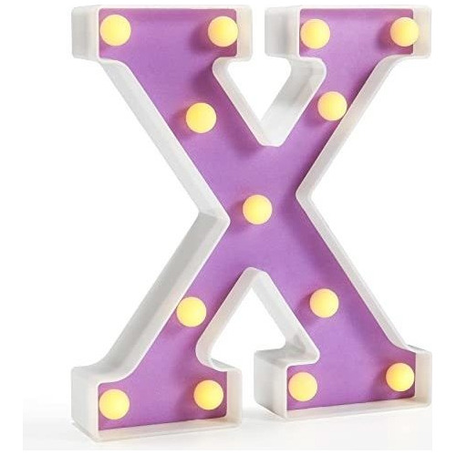 Letra Decorativa Con Luces Led De Plastico Morado Letra X
