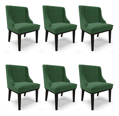 Kit 6 Cadeiras Estofadas Jantar Base Pto Lia Veludo Verde