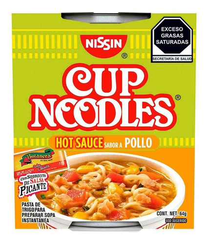 Sopa Nissin Cup Noodles Hot Sauce Sabor A Pollo 64g