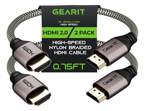 Gearit 4k Cable Hdmi, (paquete De 2 0,75 Pies 0,22 M) Hdmi 2