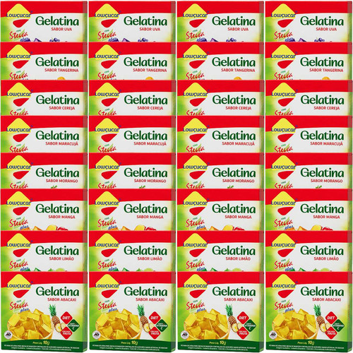 Mistura Gelatina Com Stevia 10g Sabores Diversos Kit Com 32