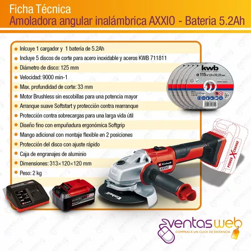 Amoladora Inalambrica Brushless Einhell Axxio Bateria 5,2amp