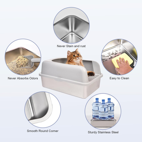 Caja De Arena Para Gatos Henkelion, De Acero Inoxidable, Ext