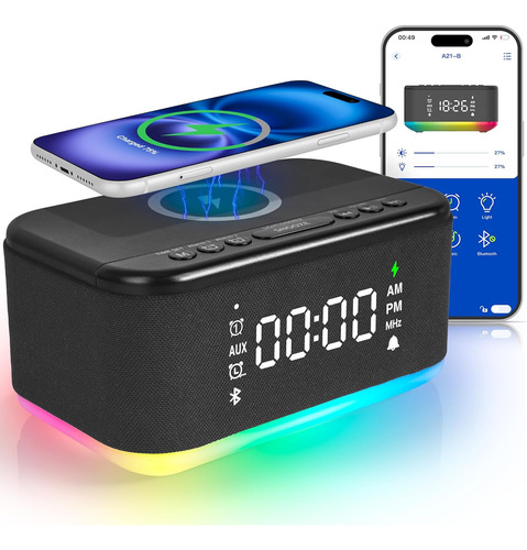 Reloj Despertador Bluetooth Con Radio Y Luz Nocturna