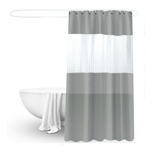 Cortina De Baño Gris C/transparencia Impermeable +12 Argolla Liso