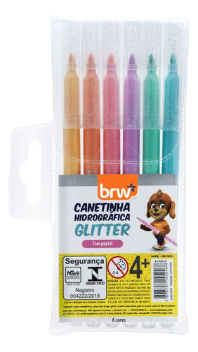 Fibras Con Glitter Blister X6 Colores Pastel Brw