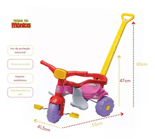 Triciclo Infantil com Haste Empurrador Pedal Motoca Velotrol 2 em