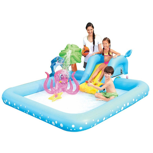 Pileta Inflable Centro De Juegos Con Tobogan Y Rociador Agua