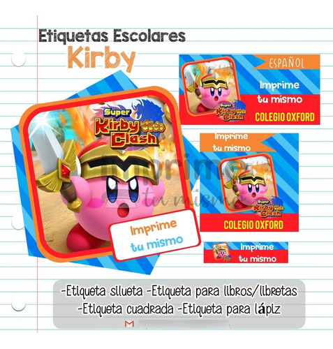 Kit Imprimible Etiquetas Escolares Kirby Videojuegos Nb20