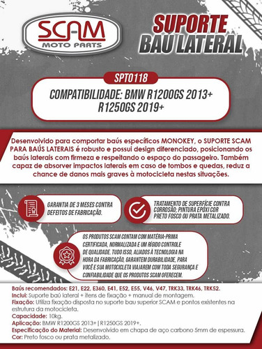 Imagem 2 de 2 de Suporte Baú Lateral Scam Bmw R1200 Gs - 2013 Em Diante