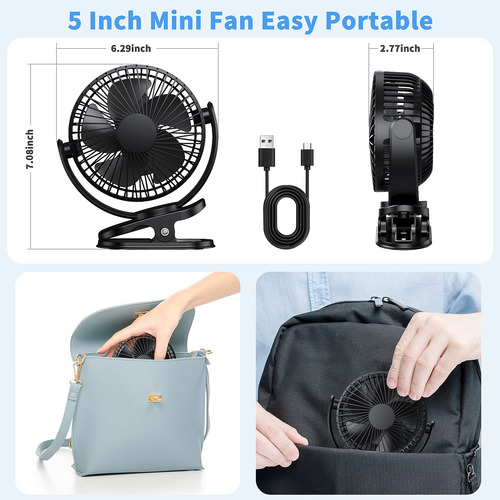 Ventilador Portátil Usb Recargable De Clip 3 Velocidades