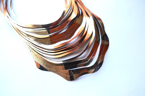 Collar Ondas Largo, Cobre Y Dorado