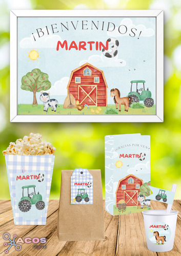 Digital Kit Imprimible Cumpleaños Candy Bar Personalizado Granja Tractor