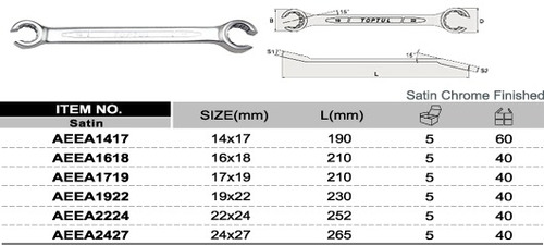 longitud Conexión llave TopTul 10 mm 320mm con mango y en las articulaciones 