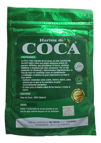 Harina De Coca 100 Gr Natural Natural