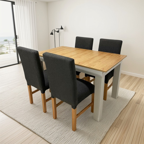 Juego De Comedor Moderno Mesa Y Sillas Gris Oscuro Chenille