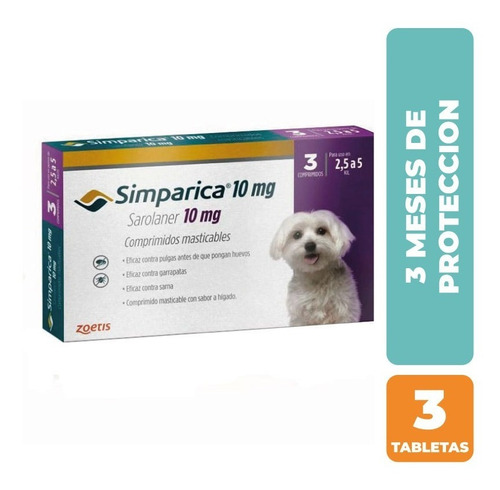 Imagen 1 de 3 de Antiparasitario Simparica 2.5 A 5kg - 3 Tabletas + Envío