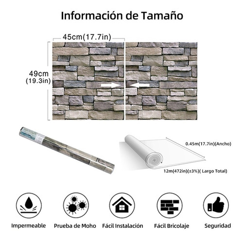 Imagen 7 de 8 de Papel Tapiz De Piedra Laja Ladrillo Autoadherible Pared 12m