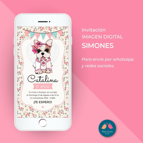 Invitación Virtual Imagen Digital - Perritos Simones