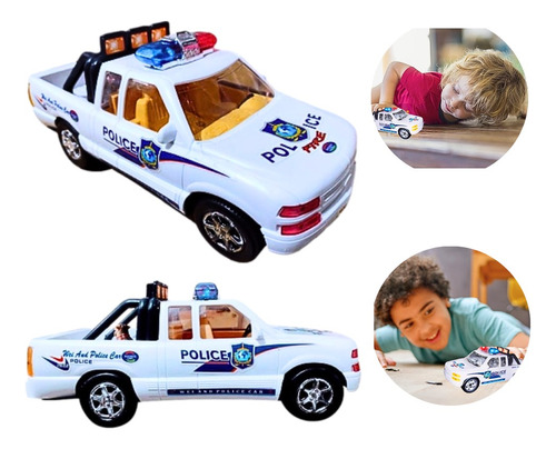 Carrinho Polícia Picape Sirene Giroflex Brinquedo Infantil Cor Branco Personagem Picape Polícia