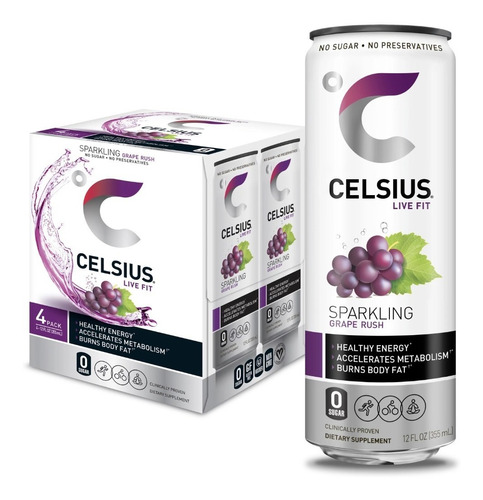 Celsius Live Fit Bebida Energetica 4 Pack Sabor A Uva