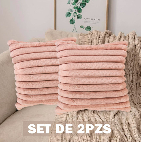 Set 2 Pzs Cojines Decorativos Doble Vista Para Hogar Suaves Fucsia Rayas