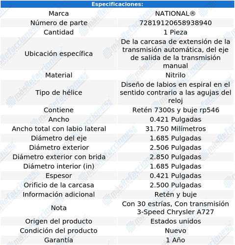 1 Retén Transmisión P/chrysler Newport 61 Al 81 National