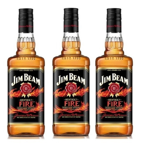 Kit Whiskey Jim Beam Bourbon Kentucky Fire 1l 3 Unidades