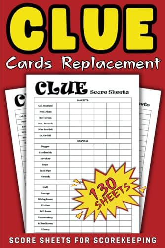 Libro: Clue Cards Replacement: 130 Score Sheets Clue Board |