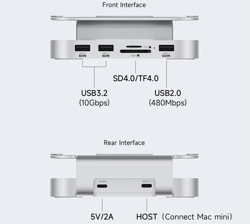 Hub Usb C Stand Case Ssd Nvme 10 Gbps P/ Mac Mini M4 Prateado