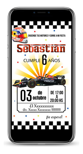 Invitacion Tarjeta Virtual Formula 1, F1 Cumpleaños