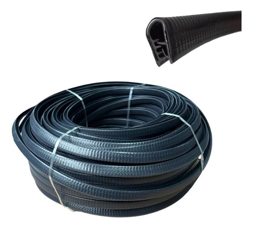Borracha Perfil Pele Casca Cobra Fino 7x14mm Preto 5 Metros
