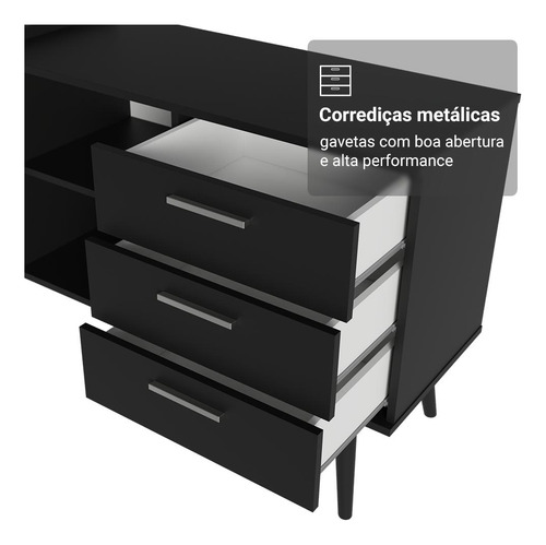 Mesa Computador Gamer Em L 3 Gavetas Preto Lisboa Madesa