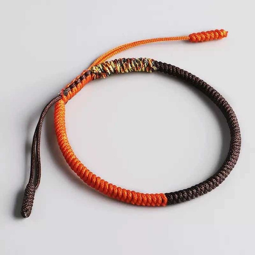 Pulsera Tibetana, Corazón Buddha, Hecha A Mano, Una Pieza Color Café/naranja Diámetro 18 Cm Largo 18 Cm