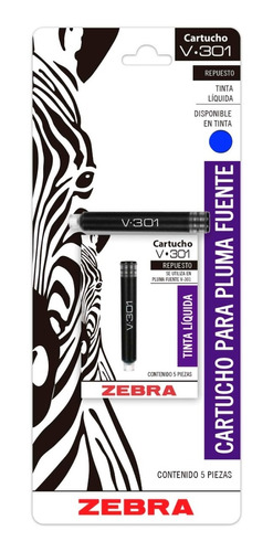 Cartucho Repuesto Pluma Fuente V-301 Azul Zebra 5 Piezas.