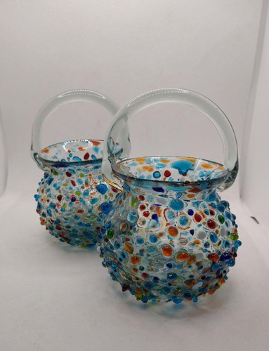 Florero Ollita Para Colgar, Vidrio Soplado 2pz Piedras