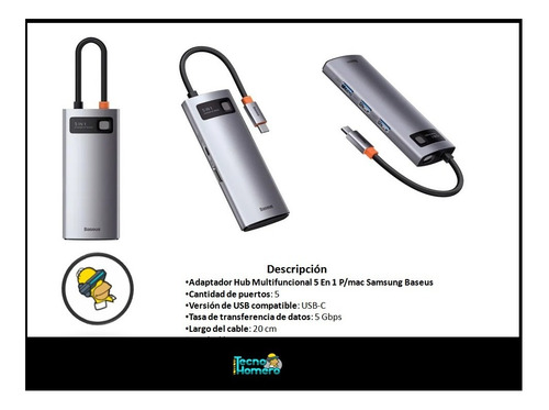 Adaptador Hub Multifuncional 5 En 1 P/mac Samsung Baseus