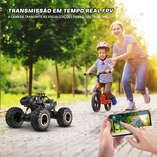 Lictin Carro de controle remoto de liga metálica 28 cm 1:16 4x4 2,4 GHz preto RC escalada off-road com câmera 4K HD e controle de celular , Carro com casco de metal , Motores duplos , Com 2 baterias