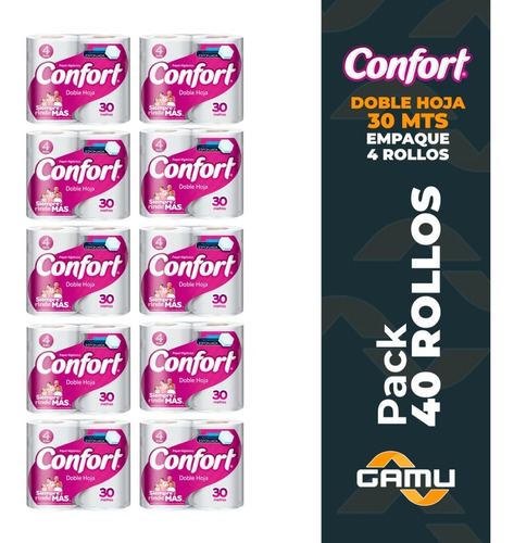 Confort Doble Hoja- 30 Metros - 10 Empaques (40 Rollos)