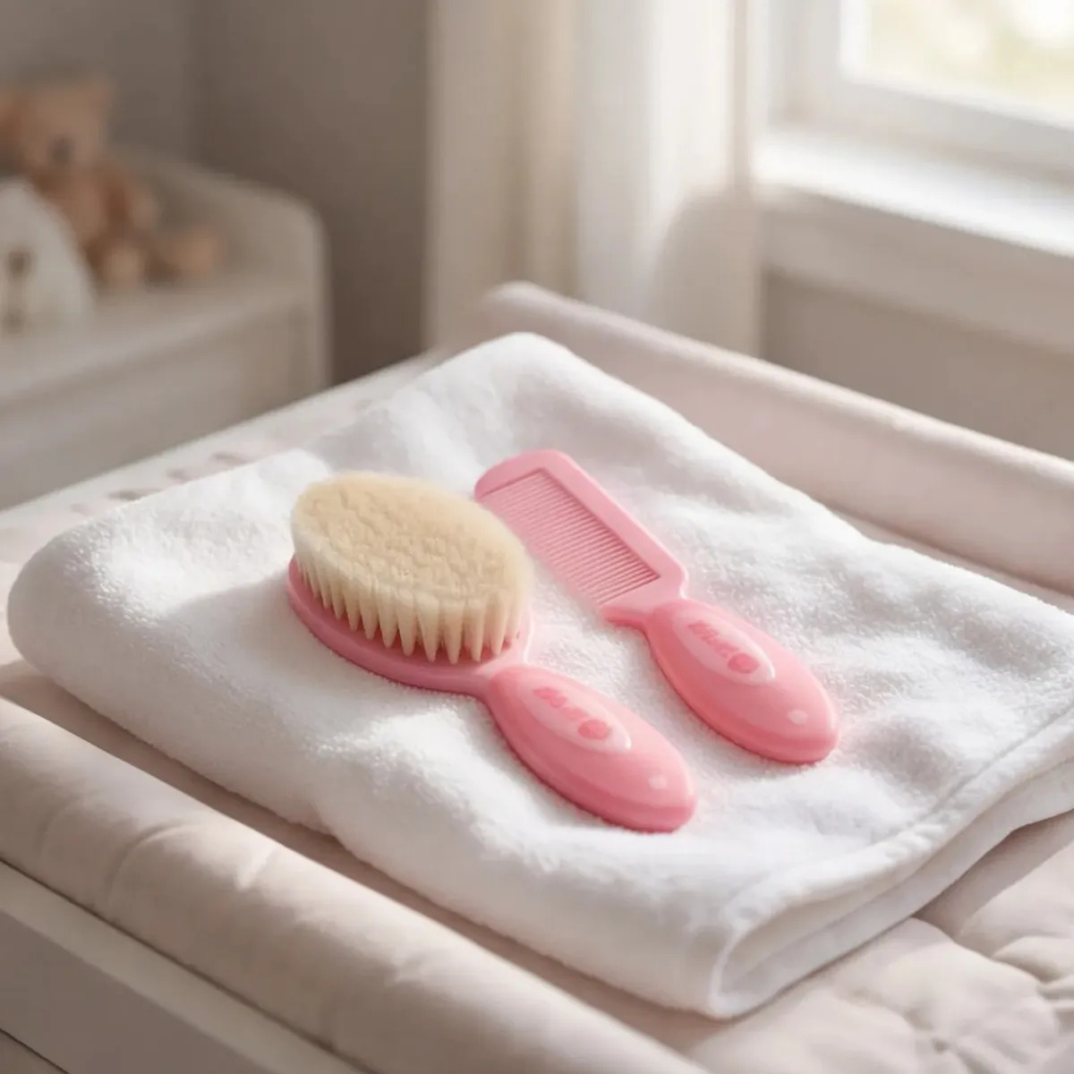Kit Escova e Pente para Bebê Lilica Ripilica BB Cerdas Naturais Pente de Pontas Arredondadas Design Moderno Cuidados do Bebê Cor Rosa