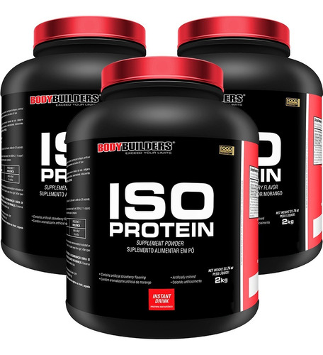 Kit 3x Whey Protein Isolado 2kg Sabor Morango