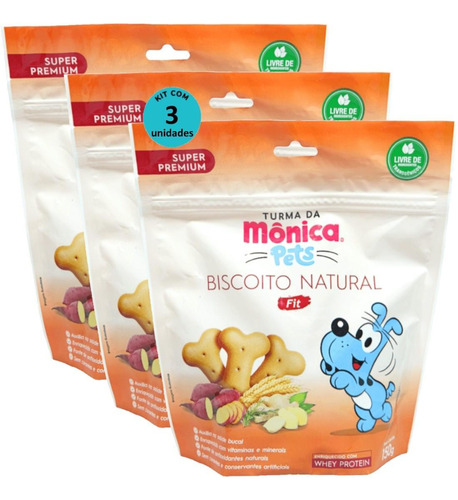 Biscoito Natural Fit 150g Cães Turma Da Mônica Kit Com 3