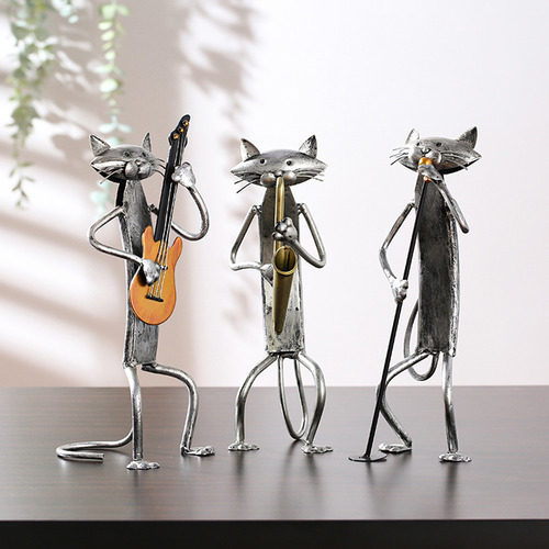 Escultura De Metal De Un Gato Cantor | Artículos De Decoraci