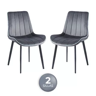 Set De 2 Sillas De Comedor Diseño Moderno Y Elegantes Color de la estructura de la silla Negro Color del asiento Gris