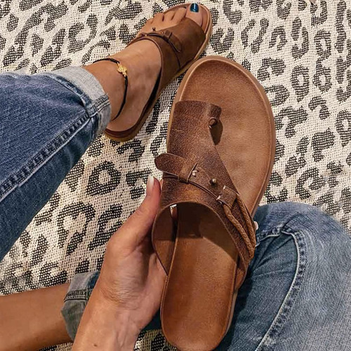 Sandalias Planas C De Verano De Color Liso Para Mujer
