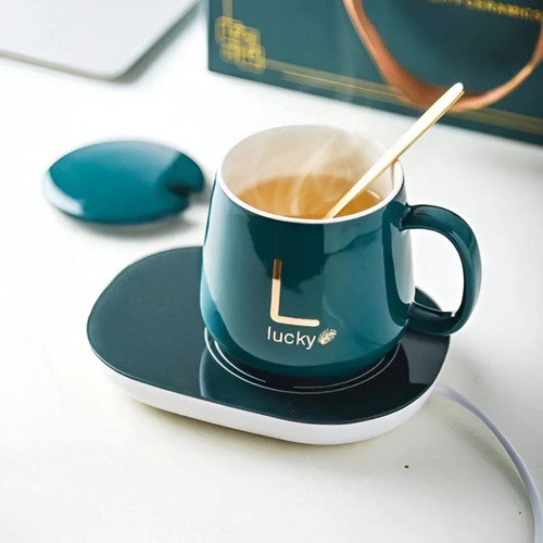 Taza Cerámica Con Calentador Eléctrico Verde Musgo Base Electrica 220v