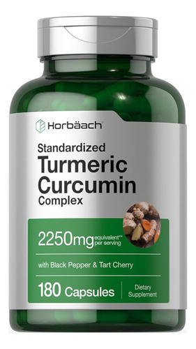 Suplemento Cúrcuma Con Pimienta Negra 2250 Mg 180 Capsulas Sin Sabor