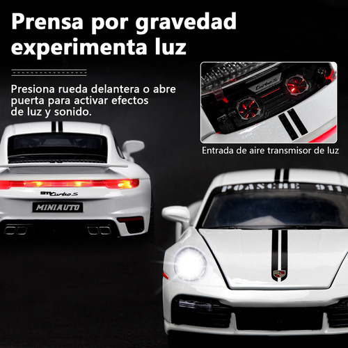 Coleccion De Escala Coche Juguete Porsche 911 Con Luz 1:32 Color Blanco